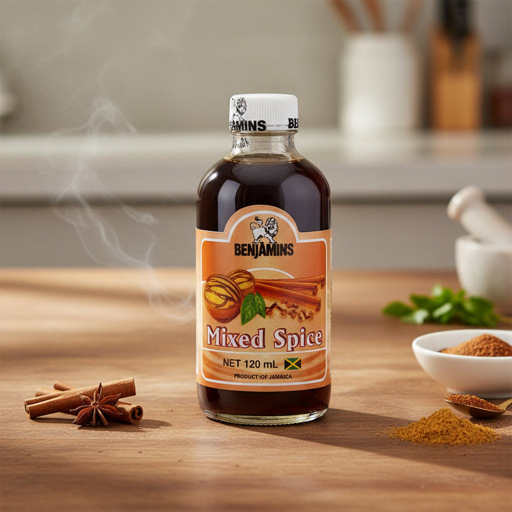 Bottle of mixed spice on a white background