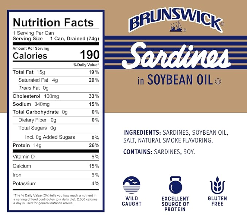 Brunswick Sardines In Soybean oil 3.75oz/6pk