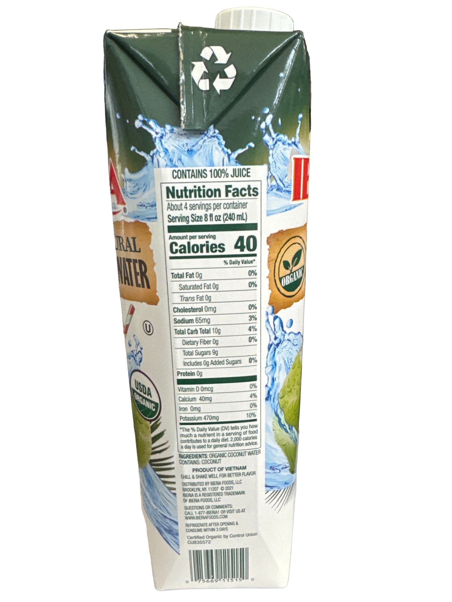 Iberia Organic Coconut Water 1Lt 100%