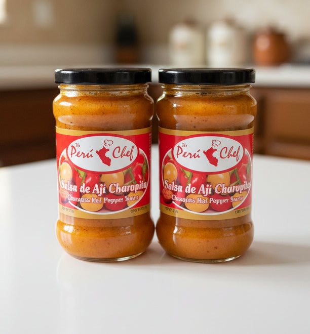 Two jars of Peru Chef Salsa de Aji Charapita on a store shelf with a price tag.