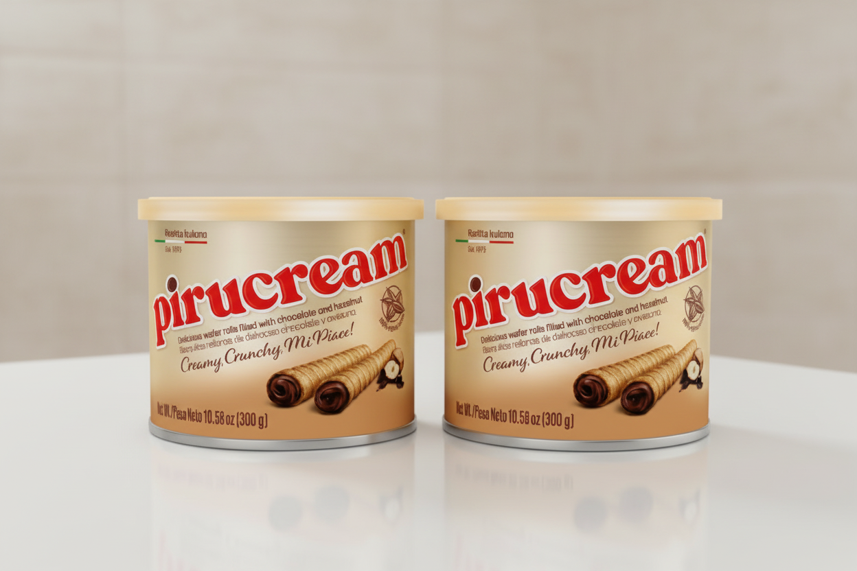 Pirucream Chocolate Hazelnut Creme, Filled Rolled Wafers 190gr