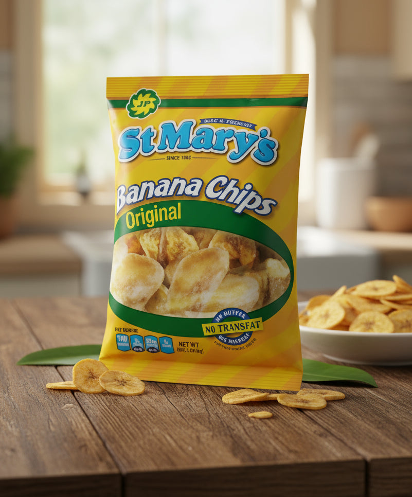 A package of St Mary's original crunchy banana chips.