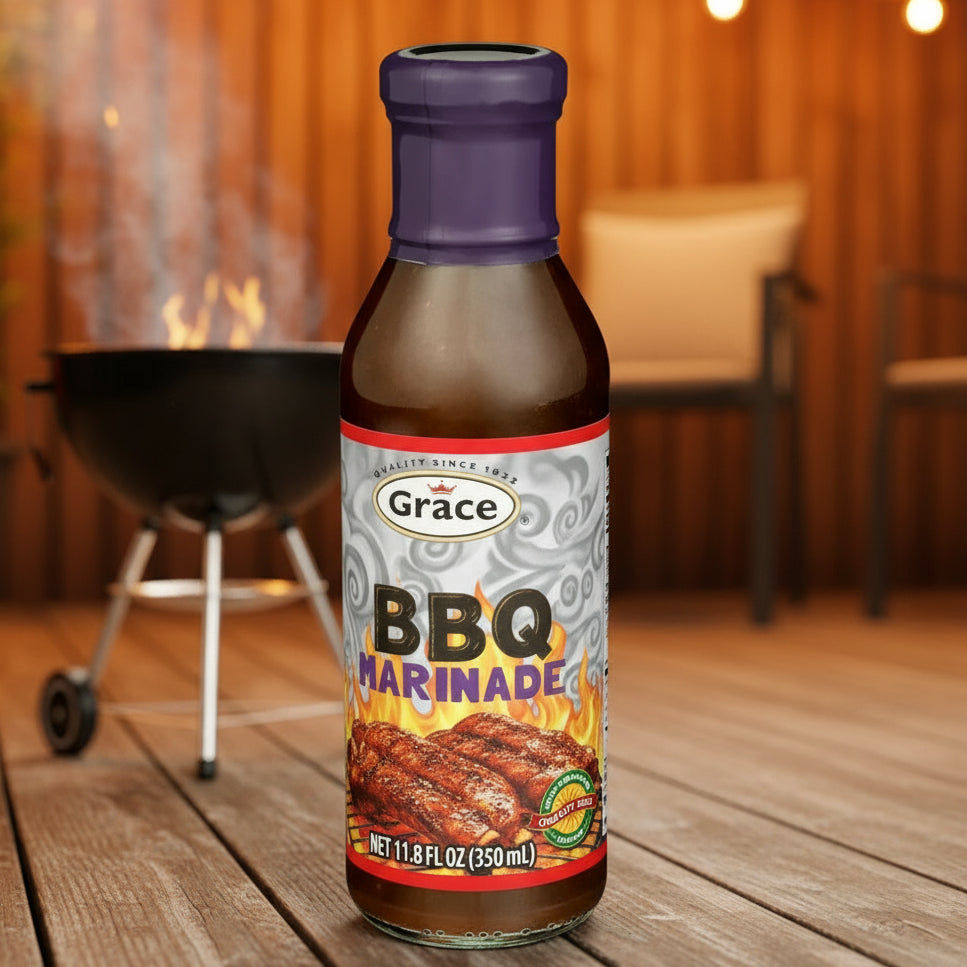 Bottle of Grace Jamaican Style Jerk Marinade on a white background