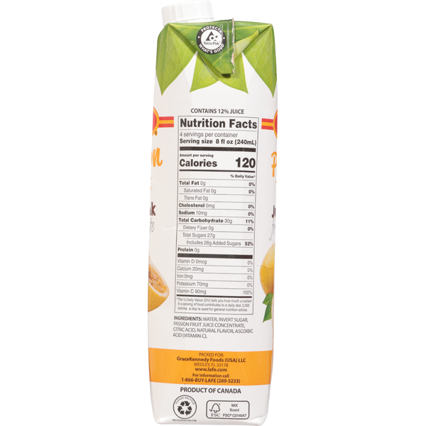 La Fe Juice Drink, from Concentrate, Passion Fruit 33.8oz