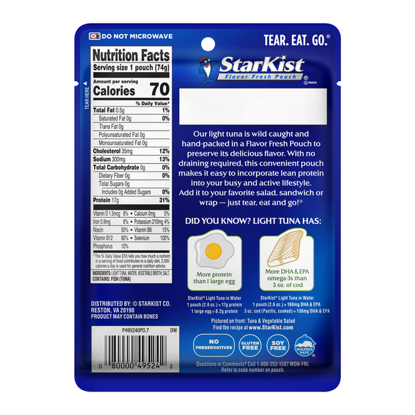 StarKist Chunk Light Tuna in Water, Pouch 2.6oz