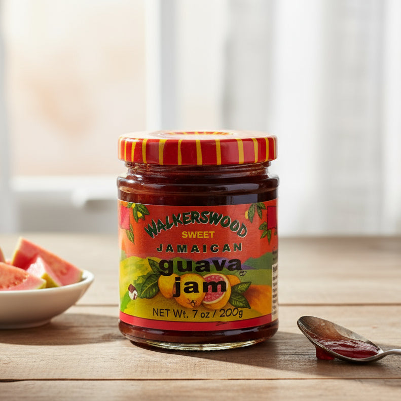 Jar of Nanny Woods Guava Jam on a white background