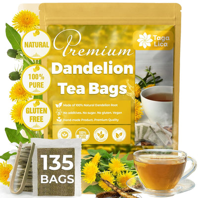 Dandelion Root Tea Bags, 100% Natural & Pure from Dandelion Root, Eco-Conscious Tea Bags, Dandelion Root Herbal Tea. Dandelion Root Tea. No Sugar, No Caffeine, No Gluten, Vegan.