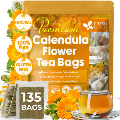 Calendula Tea Bags, 100% Natural and Pure Calendula Flowers, Eco-conscious Tea Bags. Calendula Flower Herbal Tea. No Sugar, No Caffeine, No Gluten, Vegan.