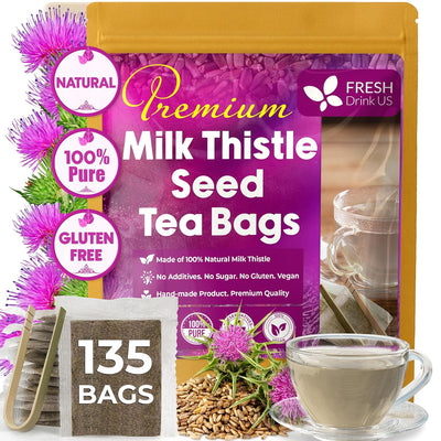 Premium Milk Thistle Tea Bags, 100% Natural & Pure from Milk Thistle Seeds. Milk Thistle Seed Herbal Tea. Milk Thistle Seed Tea. Made with Natural Material Tea Bags. No Sugar, No Caffeine, No Gluten, Vegan.