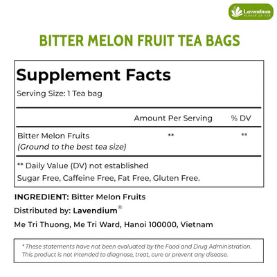 Bitter Melon Tea Bags, 100% Natural, Pure Bitter Melon. Bitter Melon Herbal Tea. Bitter Melon Fruit Tea. No Sugar, No Caffeine, No Gluten, Vegan