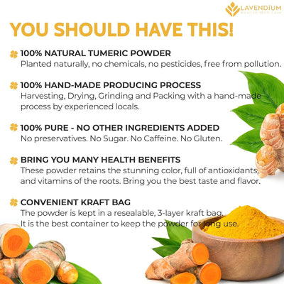 Turmeric Powder, 100% Natural & Pure, Ground, Seasoning Root Powder, No Additives, No Gluten, Vegan