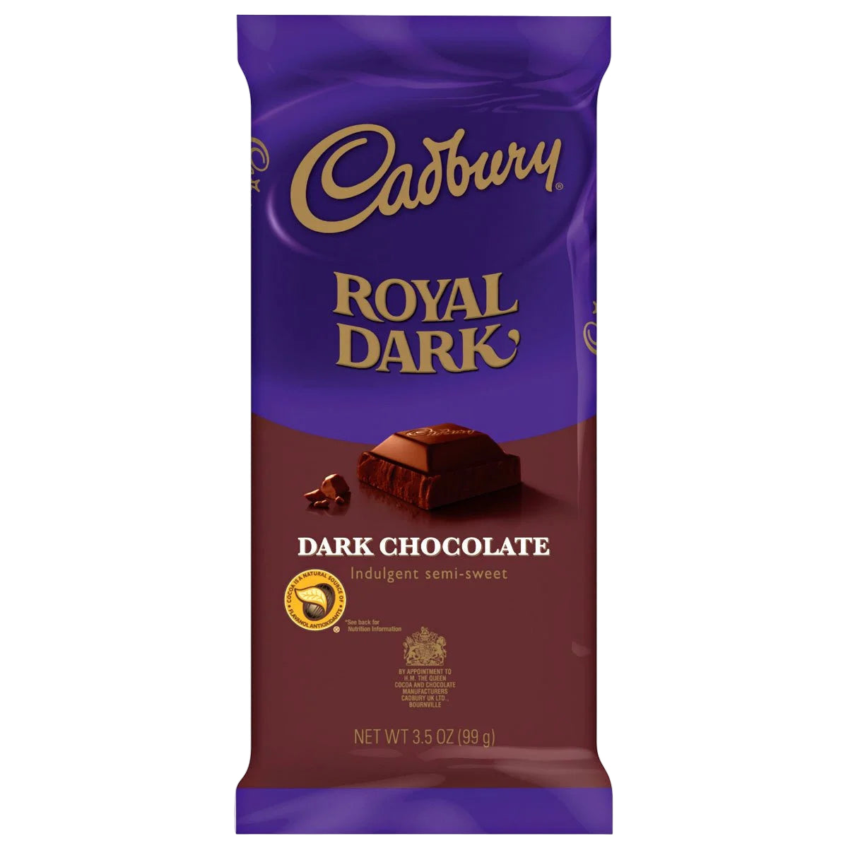 Cadbury Royal Dark chocolate bar packaging on a white background