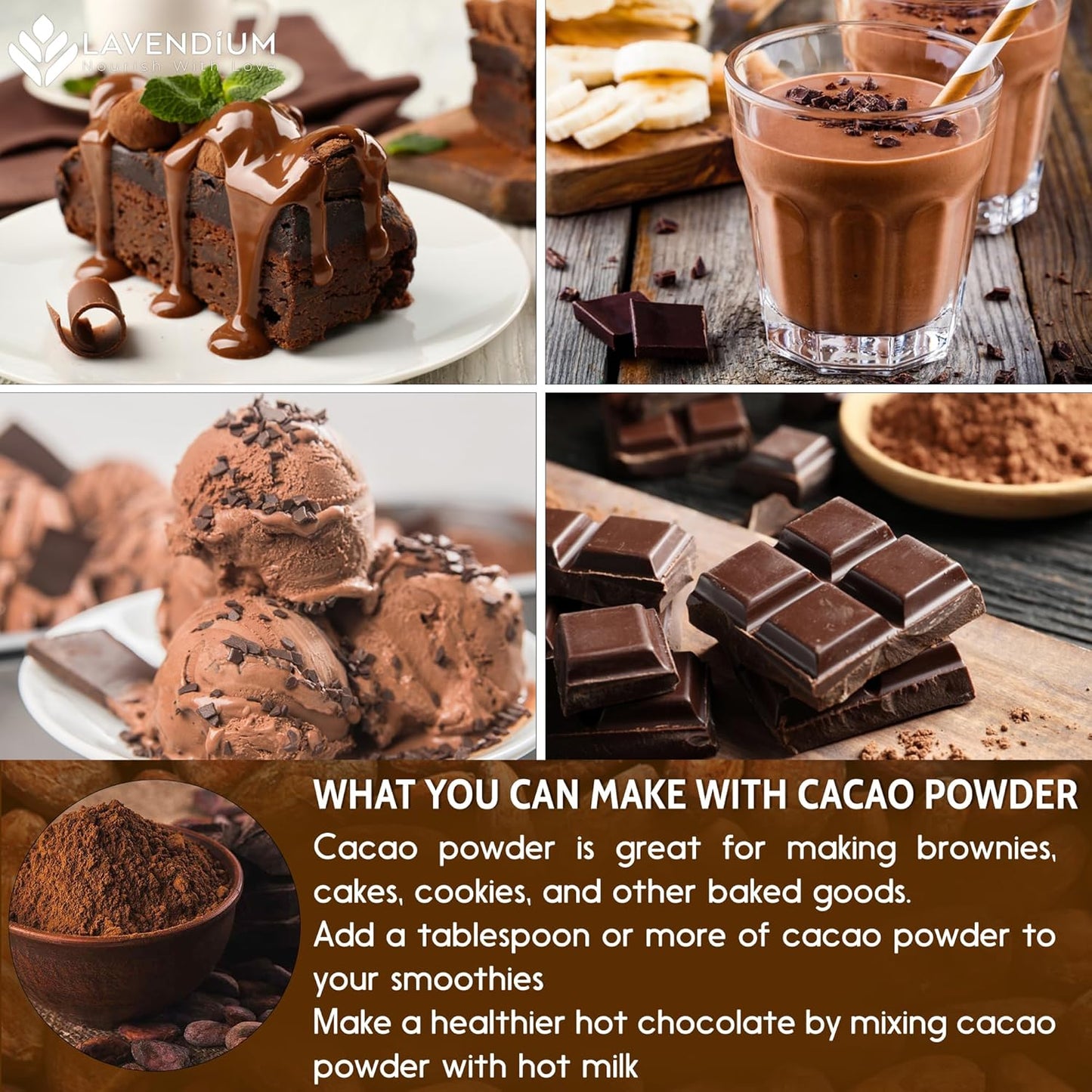 Cacao Powder, 25oz (1.56 lbs), 100% Natural & Pure, Unsweetened, Rich Chocolate Flavor, Perfect for Baking & Smoothies