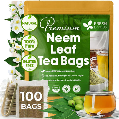 Neem Leaf Tea Bags, 100% Natural and Pure from Neem Leaves. Loose Leaf Neem Herbal Tea. Neem Leaf Tea. No Sugar, No Caffeine, No Gluten, Vegan.