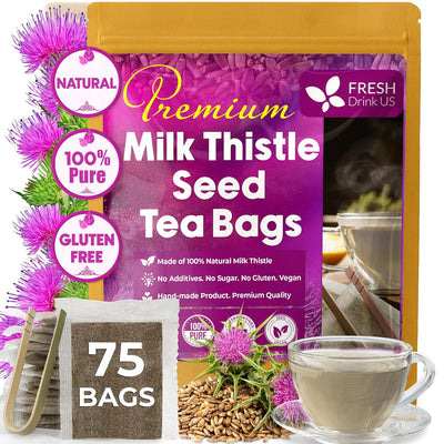 Premium Milk Thistle Tea Bags, 100% Natural & Pure from Milk Thistle Seeds. Milk Thistle Seed Herbal Tea. Milk Thistle Seed Tea. Made with Natural Material Tea Bags. No Sugar, No Caffeine, No Gluten, Vegan.
