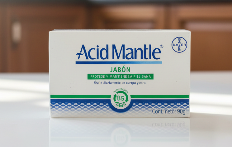Box of Acid Mantle soap with branding on a white background