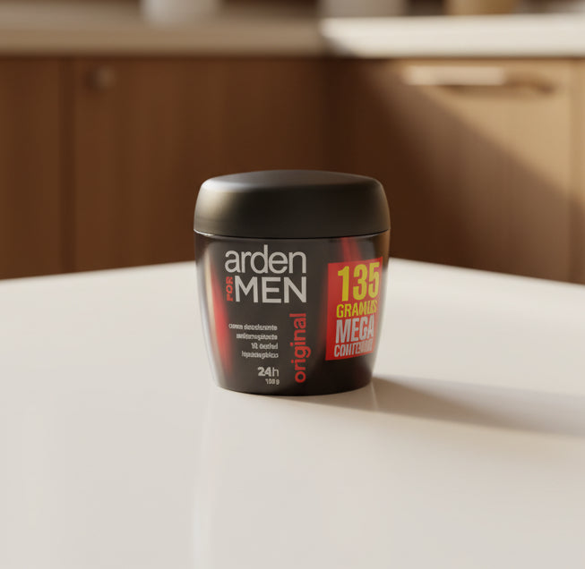 Hand holding a jar of 'Garden Men' deodorant in a store setting