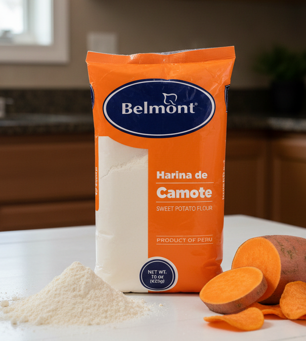 Bag of Belmont Harina de Camote sweet potato flour on a white background