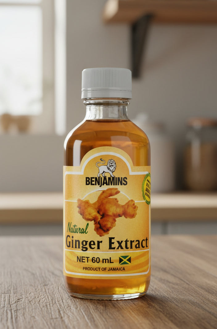 Bottle of Benjamins Ginger Extract with label and cap