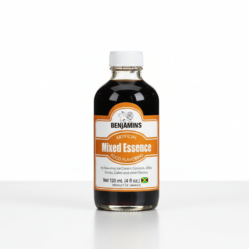 Bottle of Benjamins Mixed Essence with a brown label on a black background