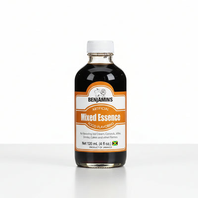 Bottle of Benjamins Mixed Essence with a brown label on a black background