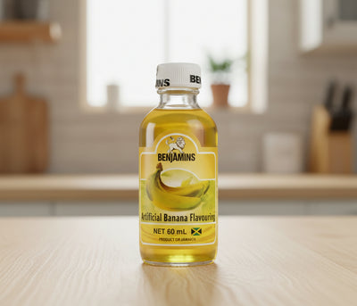 Benjamin's artificial banana flavoring bottle on a white background