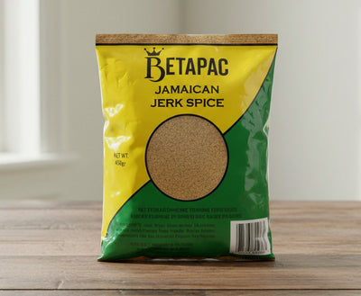 Bag of Betapac Jamaican Jerk Spice on a white background