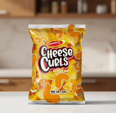 Bag of Butterflied Cheese Curls with visible branding on a white background
