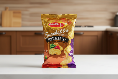 Butterfield Snackables Hot & Spicy crackers packaging on a white background