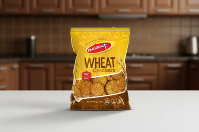 Butterfingert wheat crackers packaging on a white background