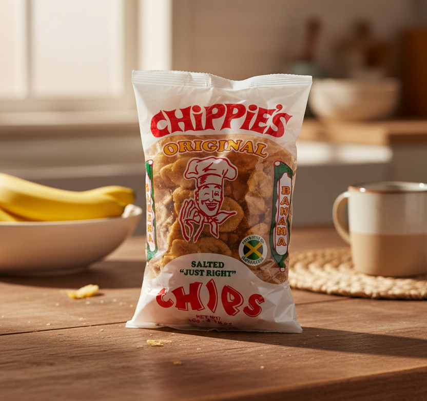 Bag of Chippie's Original Salted Must Have Chips with branding and product details.