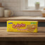 Box of Crakefias Mantequilla crackers with yellow packaging on a white background