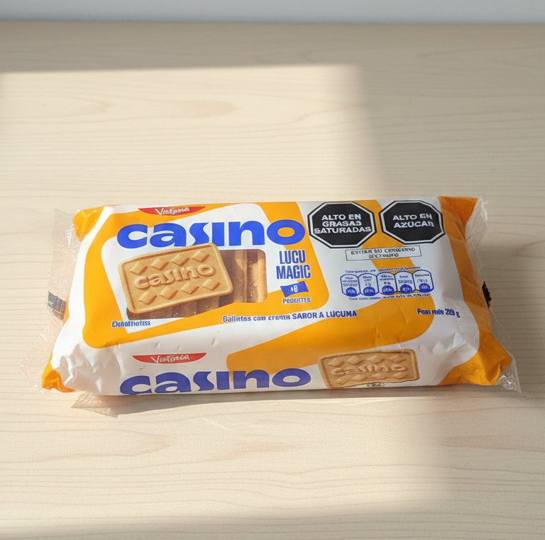 Package of Casino biscuits on a dark surface