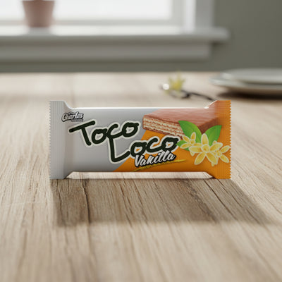Toco Loco Vanilla candy bar packaging on a white background