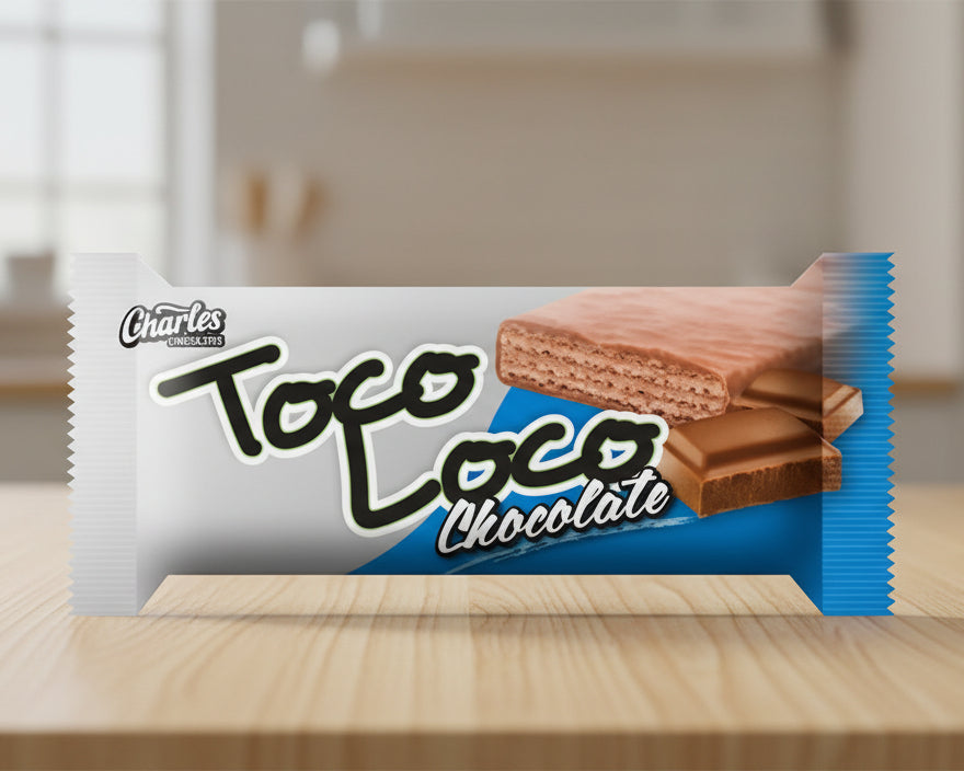 Toco Toco Chocolate bar packaging with a white and blue design.
