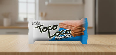 Toco Toco Chocolate bar packaging with a white and blue design.