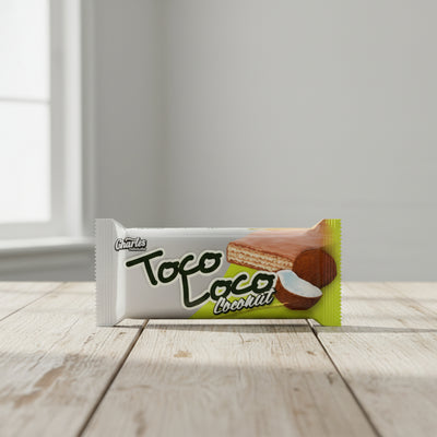 Toco Loco coconut candy bar packaging on a white background