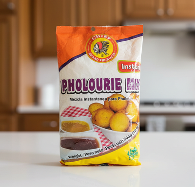 Bag of Pholourie Mix with Quince brand logo on a white background