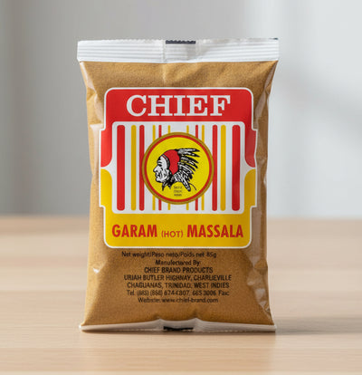 Bag of Chief Garam Masala with a brown background