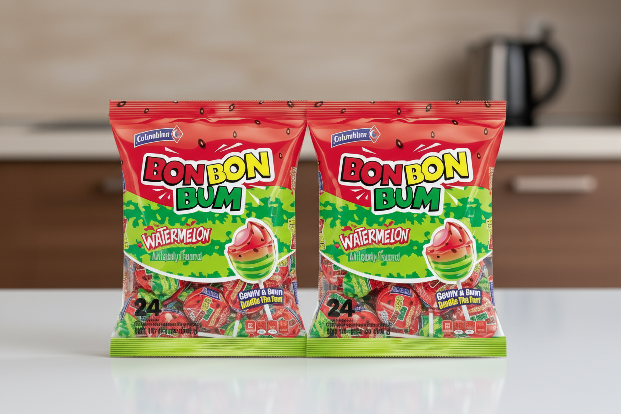 Colombina Watermelon Bubblegum Lollipops 24ct