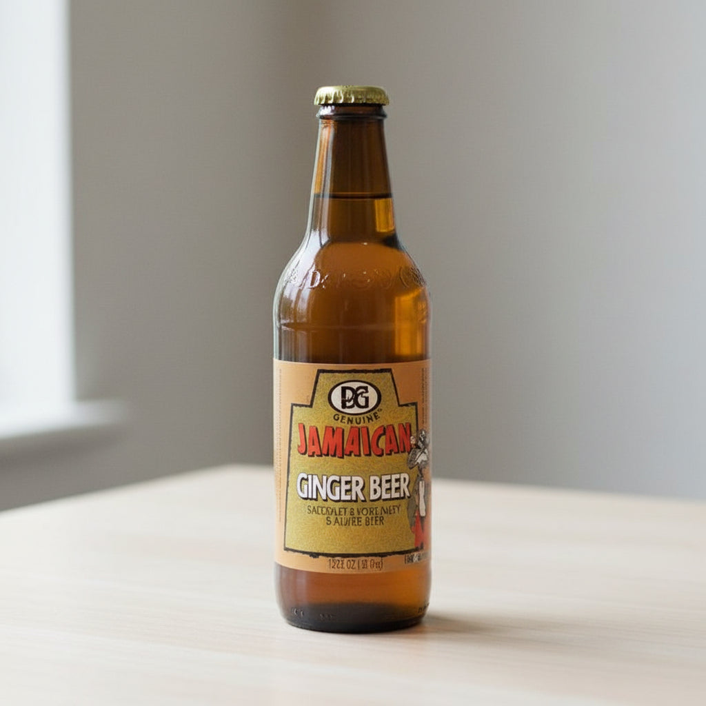 Bottle of D.C. Ginger Beer with a label on a white background