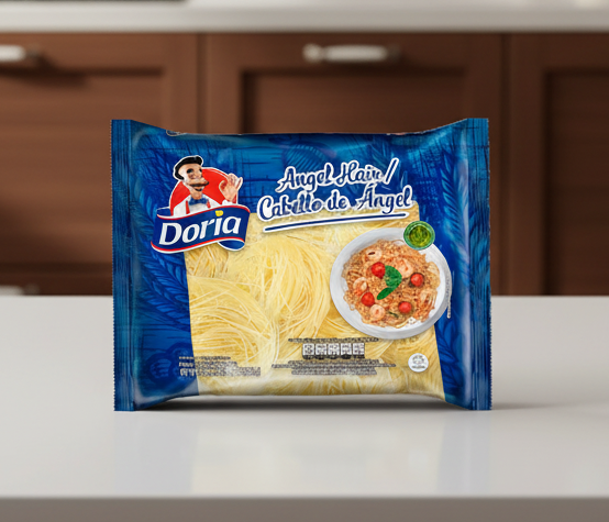 Doria Angel Hair pasta package on a white background