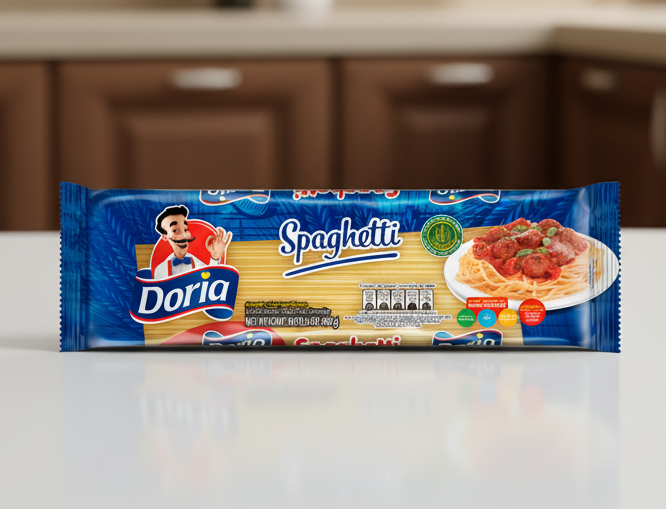 Doria Spaghetti package with a white background