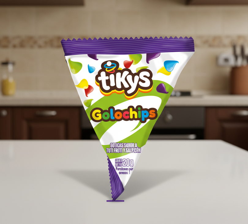 Tikys Golochips packaging with colorful design on a white background