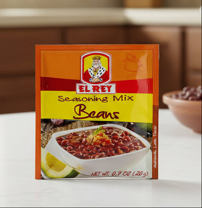El Rey Beans seasoning mix packet on a white background