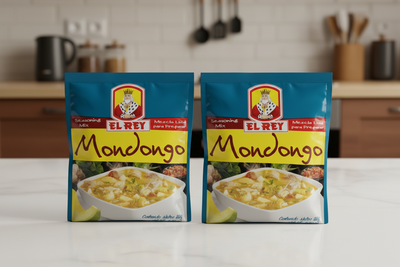 El Rey Mondongo seasoning mix package with soup image on a white background