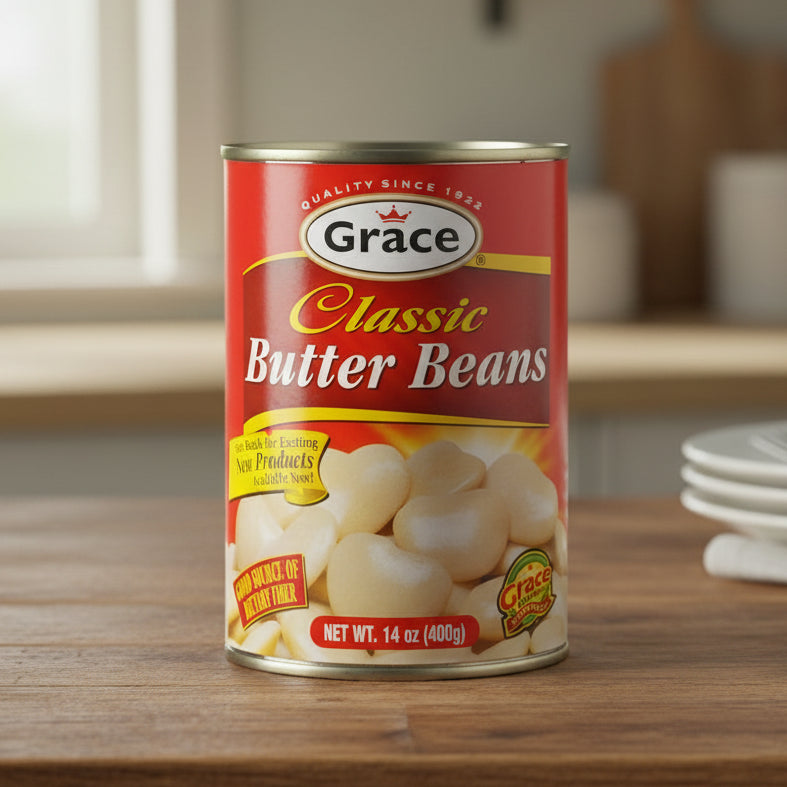 Can of Grace Classic Butter Beans on a white background