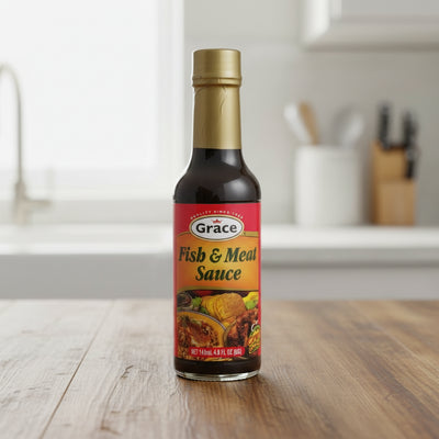 Bottle of Grace Fish & Meat Sauce on a white background