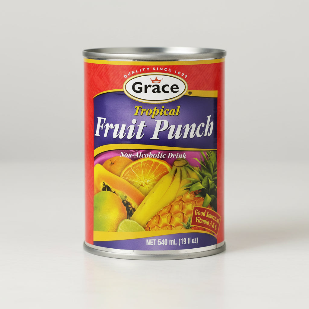 Can of Grace Tropical Fruit Punch on a white background
