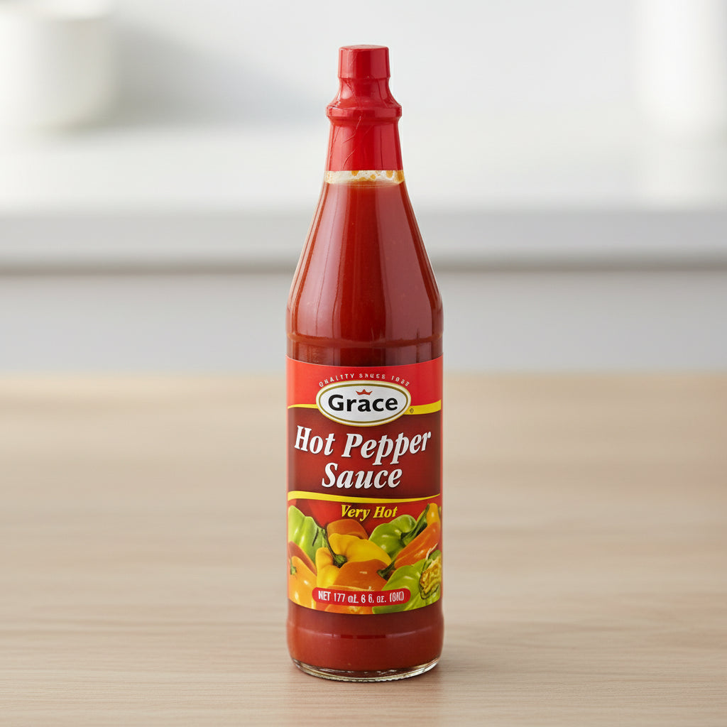 Bottle of Grace Hot Pepper Sauce on a white background